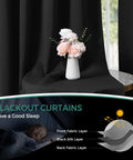 Blackout Curtain Set Two Panels 52 Inch Wide By 54 Inch Long Light Blocking Drapes for Bedroom with Thermal Insulation and UV Protection