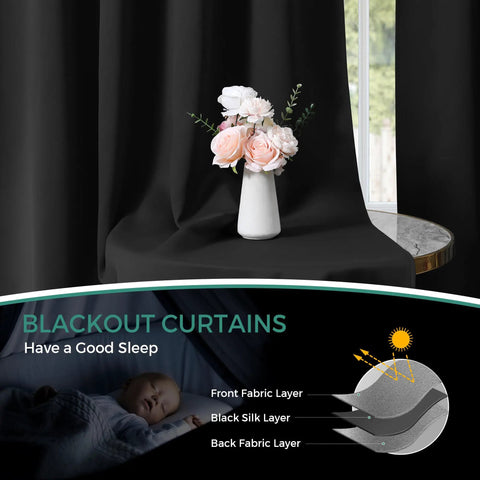 Blackout Curtain Set Two Panels 52 Inch Wide By 54 Inch Long Light Blocking Drapes for Bedroom with Thermal Insulation and UV Protection