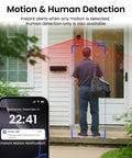 No Drill Window Camera Kit 2K 2 Pack With Dual Band WiFi Two Point Four GHz And Five GHz Dome Cameras For Indoor And Outdoor Home Security Color Night Vision Human Detection 24 Seven Recording Ideal For Apartment in use for human detection at a front door.