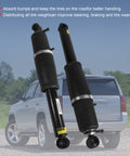 Rear Air Strut Shock Absorber For 2002 To 2014 Cadillac Escalade, Chevy Avalanche in front of SUV and landscape background.