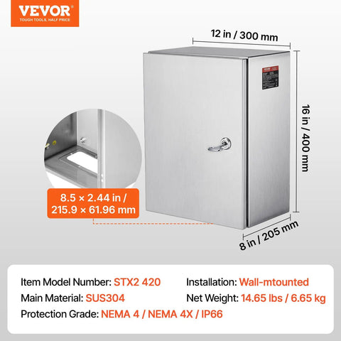 Pro Level 16 By 12 By 8 Inch Genuine 304 Stainless Steel Electrical Enclosure Box Built Like A Tank With Ip65 Weatherproof Shield.