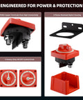Heavy Duty 12 to 48V Battery Disconnect Switch with Mounting Bracket Waterproof Marine Isolator 300A Continuous 900A Cranking