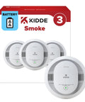 Top Shelf Smoke Detectors AA Battery Powered 18 Pack No Fuss Installation Wireless Design For Home Safety 85 Decibel Alarm Red Light Flash Rapid Smoke Sensing Real Deal Protection Ready In Seconds - three units in packaging.