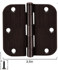 Oil Rubbed Bronze 3.5 Inch Door Hinges With 6 Holes And Five Eighths Radius Corners, Includes 180 Screws, 270 Degree Swing