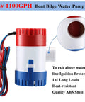 12 V 1100 GPH Bilge Water Pump With Automatic Float Switch For Boats, Electric Marine Bilge Pump Kit, ABS shell, blue and red design