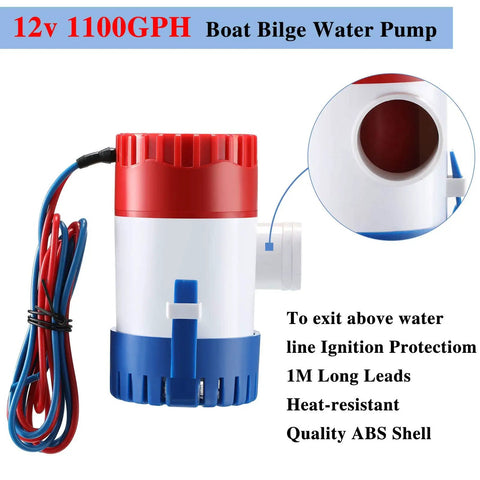 12 V 1100 GPH Bilge Water Pump With Automatic Float Switch For Boats, Electric Marine Bilge Pump Kit, ABS shell, blue and red design