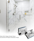 Beefy Frameless Glass Shower Door Hinges Set, Heavy Duty 304 Stainless Steel, Mirror Polished Finish, displayed in modern shower