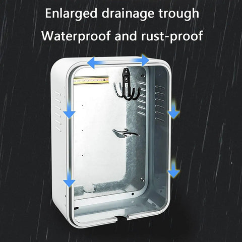 Heavy Duty EV Charger Wall Mount Armor With Secure Combo Lock And Wide Breeze Passages Indoor Outdoor Power Plug Shield interior view with drainage trough.