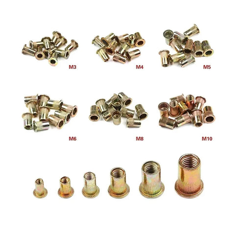 All In One M3 To M12 Flat Head Threaded Rivet Nut Set Pack 10 To 50 Pieces With Cover Flush Mount For Blind Fastening
