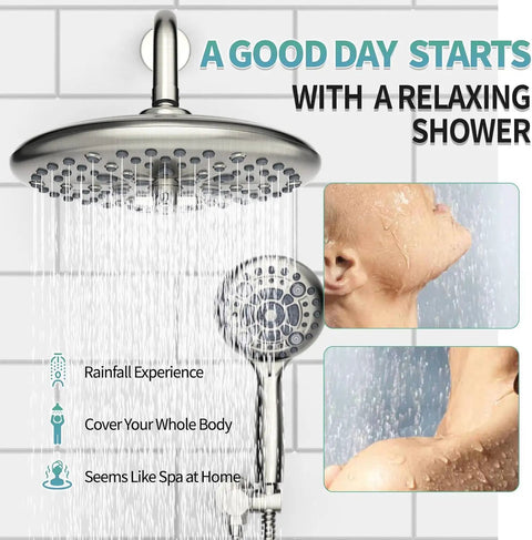 Top Tier Brushed Nickel Shower System Featuring 10 Inch Multifunctional High Pressure Head And Handheld Sprayer Plus Quick Swap Valve For A Major Bathroom Glow Up