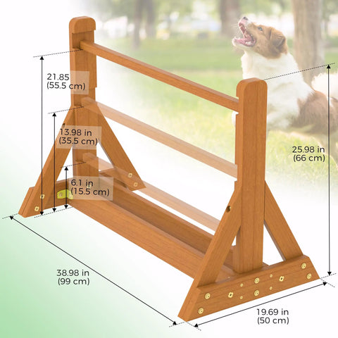 Dog Agility Set With Wooden Jumps And Hurdles, Backyard Obstacle Course Training Gear, fir wood dimensions shown