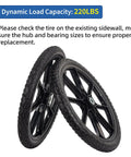 Flat Free Tire And Wheel Set 20x2 For Wheelbarrows And Garden Carts Inflation Free Polyurethane Tire, side view with black spokes