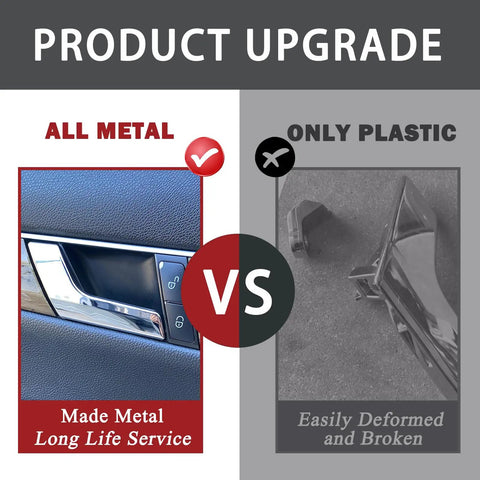 Comparison of Dope Chrome Interior Door Handle Repair Kit For Mercedes Benz with metal upgrade vs plastic original handle.