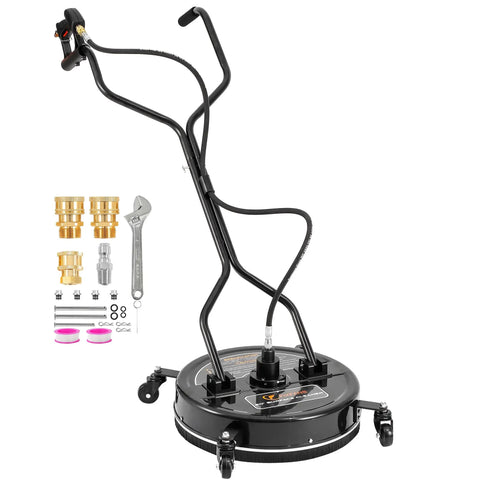 20 Inch Beefy Pro Grade Pressure Washer Surface Cleaner With 4 Wheels And Dual Handle shown with accessories