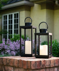 Outdoor Solar Lantern For Porch And Patio, Large Black Metal Lantern With Waterproof LED Candle, No Glass, 14 Inches