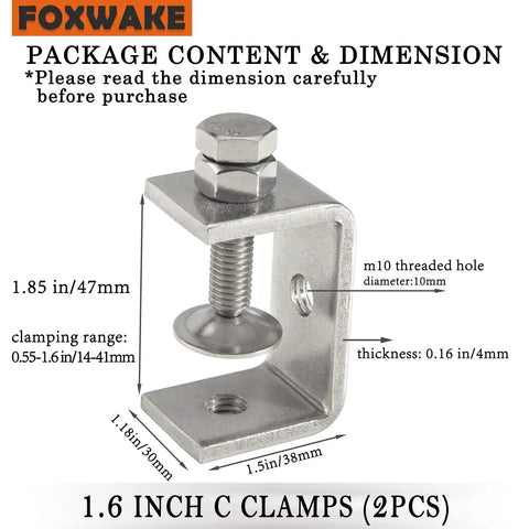 Diagram of Stainless Steel C Clamps Set One And Five Eighths Inch Opening Rock Solid Heavy Duty Mounting U Clamp for Metalworking