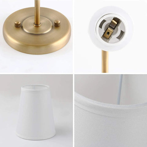 Set Of 2 Dope Hardwired Wall Sconces With White Fabric Shade Vintage Mid Century Brass Finish Antique Brass Look details
