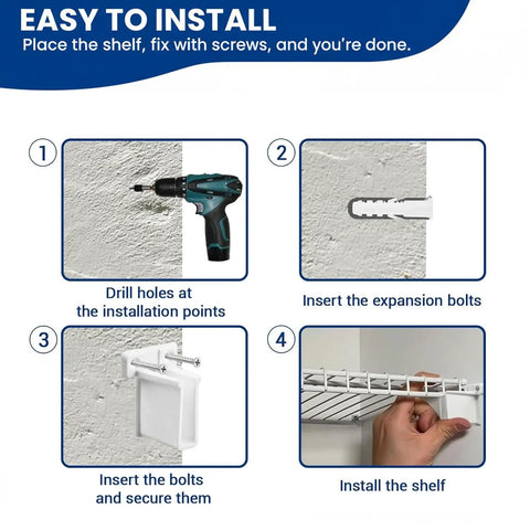 Installation steps for Straight Up Heavy Duty White Plastic Wire End Shelf Brackets Wall Mount Closet Storage Organizers built tough.