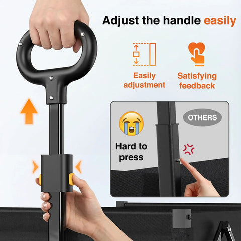 Collapsible Wagon Cart With Wheels Foldable 360 Lb Capacity handle adjustment close-up view