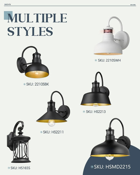 Various styles of exterior wall lights, showcasing diverse designs and finishes for outdoor use.