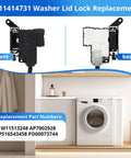 Front and back view of Heavy Duty Beefed Up Washer Lid Lock Switch Assembly Durable Replacement Kit for top and front load washers.