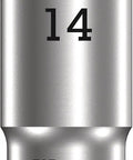 Deep Three Eighths Inch Drive Socket 14 Mm Hex, 64 Mm Long For Low Clearance Fasteners, hex profile, pink coded, Wera logo visible