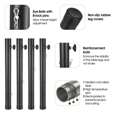 Hella Sturdy 4 Pack Table Leg Extender Adjustable Steel Desk Risers height adjustment eye bolts and non-slip covers