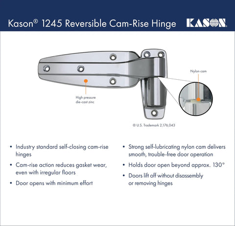 Image showing Reversible Cam Rise Hinge With One And A Quarter Inch Offset, Self Closing Door Hardware, Smooth Nylon Cam highlighted.