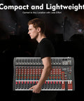 Person holding 16 Channel DJ Mixer With Bluetooth And USB MP3 Player Recorder Studio Audio Console For Beginners And Pros