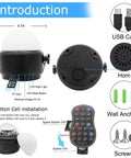 Lit Party Ready Mini Disco Ball With Bluetooth Speaker introduction showing parts like horn, USB cable, remote, and installation guide.