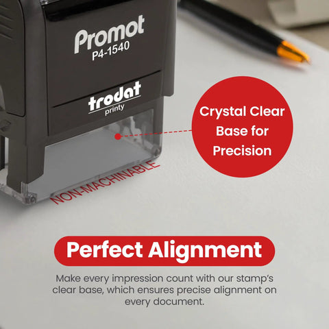 Get The Job Done Quick With This No Fuss Self Inking Rubber Stamp Featuring Non Machinable Mail Markings For Hassle Free Postal Compliance And Refillable Ink That Prints Crisp, showing crystal clear base and impression area.