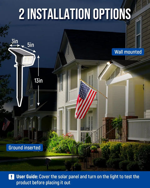Installation options for 63 LED Solar Spotlight Lights Outdoor With 3000K Daylight Super Bright 3 Lighting Modes IP65 Waterproof