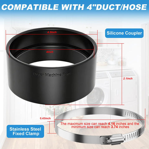 All In One Thickened Silicone Dryer Vent Seal Kit With Two Heavy Duty Stainless Steel Clamps for 4 inch ducts