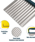 Crinkle Cutter Knife with stainless steel blade, yellow protective cover, blue non-slip handle.