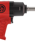 Side view of One Half Inch Air Impact Wrench With Two Inch Extension Anvil Twin Hammer Pistol Grip Industrial Repair And Assembly Tool In Durable Pistol Handle Design 715 Foot Pounds Of Torque And 970 Nm At Ten Thousand RPM.