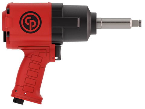 Side view of One Half Inch Air Impact Wrench With Two Inch Extension Anvil Twin Hammer Pistol Grip Industrial Repair And Assembly Tool In Durable Pistol Handle Design 715 Foot Pounds Of Torque And 970 Nm At Ten Thousand RPM.