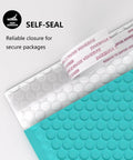 40 Pack 8.5 By 12 Inch Outer Bubble Mailers With 8.5 By 11 Inch Inner Cushioned Envelopes Waterproof Self Seal Adhesive Shipping Bags In Minty Blue Bright Color For Small Business showing self-seal adhesive feature.