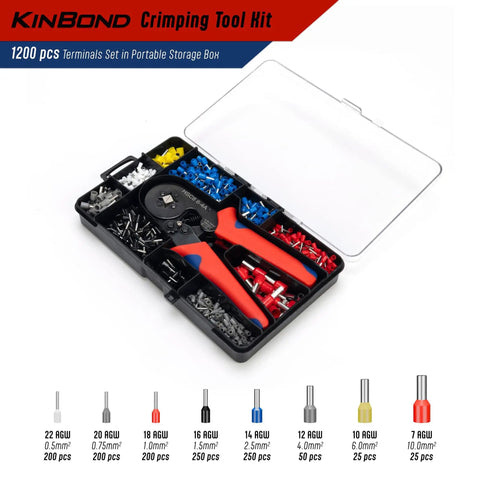 Self Adjusting Crimp Tool Kit With 1200 Ferrule Connectors, Red And Black Ratcheting Wire Crimper For Electrical Terminals