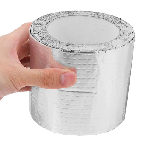 Hand holding Heavy Duty Waterproof Butyl Tape 10cm By 5m Self Adhesive Aluminum Foil Sealant Tape For Roof Leak Repair and more