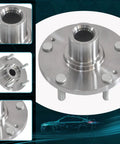 Front Wheel Hub And Bearing Set For Hyundai Santa Fe 2001 To 2006 And Tucson 2005 To 2009 And Kia Amanti 2004 To 2006 And Sportage 2005 To 2009 5 Lug Two Piece Without ABS Premium Quality Direct Fit For Your Ride, showing front view of metal components