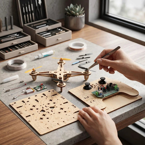 Assembling Beginner Friendly Wooden Drone Kit With Beech Wood Frame And Protective Cage One Key Takeoff Quad To Learn STEM Flying Dope