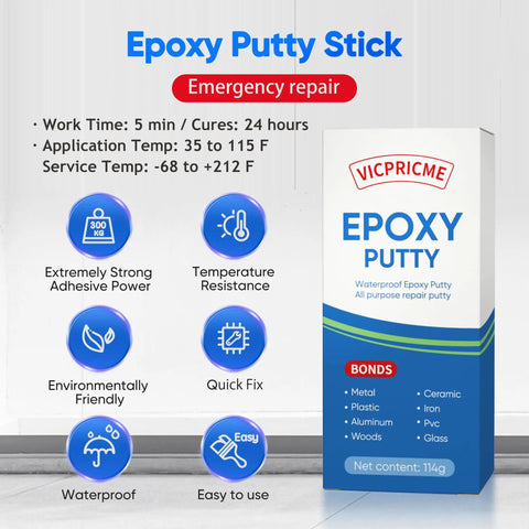 Two Part Epoxy Putty Stick For Quick Repairs On Pools Heaters Metal Plastic Ceramic Water Resistant Black 120g All Purpose Underwater Patch Kit box with features