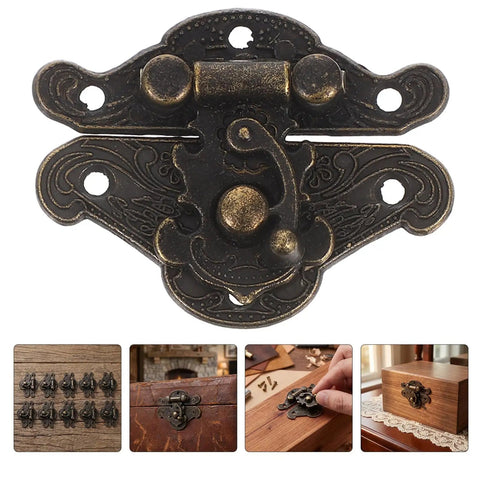 Old School Vintage Jewelry Box Hasp Latch Set With Screws Zinc Alloy Antique Cabinet Locks Retro Style Clasps for Crafts