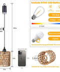 Totally Cordless Boho Rattan Battery Chandelier With A Super Chill Warm White Glow, Handwoven Hanging Pendant Light For Decks Patios Gazebos Or Cozy Indoors, Works Great On 4Aa Batteries Set Of Two, size comparison with phone.