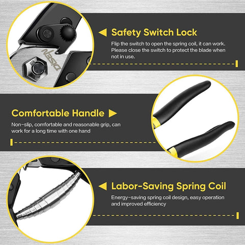 DISEN wire cutters with safety lock, spring-loaded, chrome-vanadium steel jaw and black non-slip handles