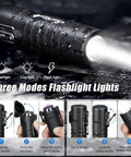 Three light modes of Windproof Plasma Arc Lighter And LED Flashlight 2 In 1 for camping, hiking, and emergencies shown visually.