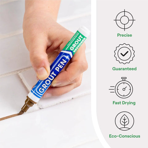 Person using Brown Grout Pen Tile Paint Marker Waterproof Grout Colorant and Sealer Pen with Narrow 5mm Tip 7ml on tile grout