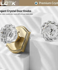 Interior Glass Door Knobs With Privacy Lock, Old School Vintage Crystal Hardware In Antique Brass Finish For Bedroom And Bathroom, Push Button Inside Lock, Keyless Outside Access, 1 Pack displayed with elegant crystal detail and brass plate.