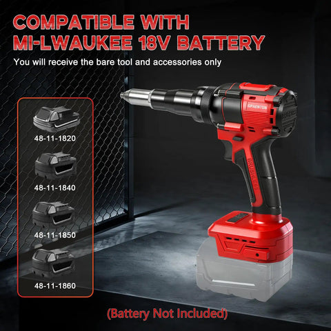 Gpaentsn Cordless Rivet Gun Compatible With Milwaukee M18 Tool Only 1/8 To 3/16 Inches Rivets on a dark background.