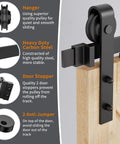 Heavy Duty Sliding Barn Door Hardware Kit 6.6 Ft With Smooth And Quiet Operation Adjustable Floor Guide Door Hook And Two Handles Fits Doors 1 3 8 To 1 3 4 Inch Thickness Black Finish J Shape Hangers Supports Up To 350 Lbs showing hanger and components